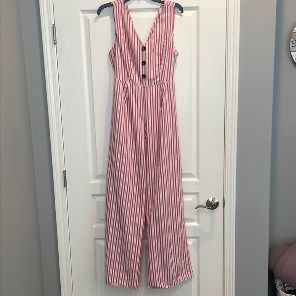 Peach Love‎ California Pink and White Striped Jumpsuit